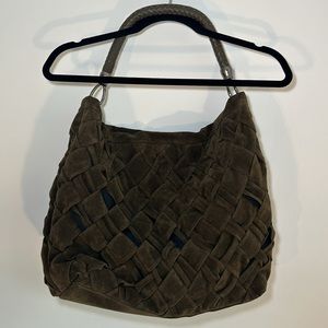 Coldwater Creek olive green woven faux suede hobo bag with braided leather strap